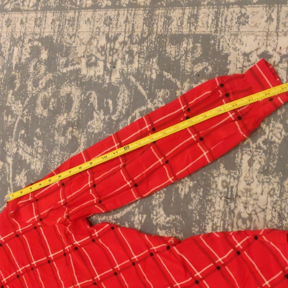 David-Hayes 100% Silk Red Plaid Long Sleeve Midi Skirt Set With Little Scarf - Picture 15 of 16